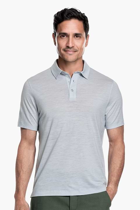 Shirt Polo Short Sleeve Wool Ramie Silver Sky - Base Image
