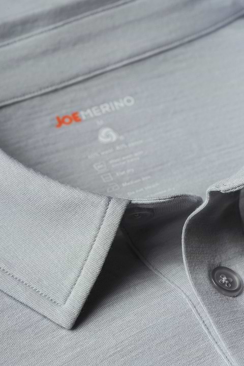 Shirt Polo Short Sleeve Wool Ramie Silver Sky - Base Image