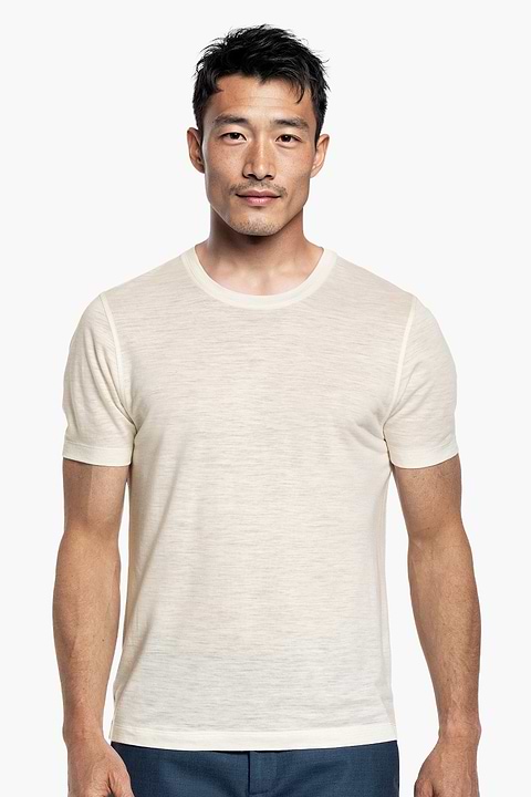 Shirt Round Neck Wool Ramie Coconut White - Base Image