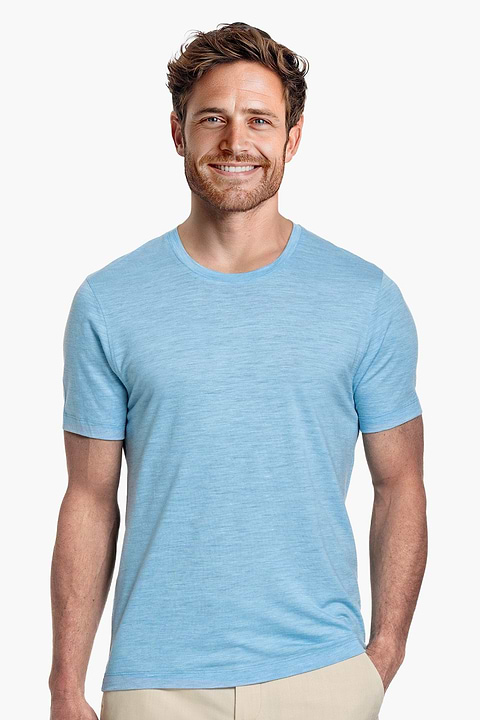 Shirt Round Neck Wool Ramie Surf Blue - Base Image
