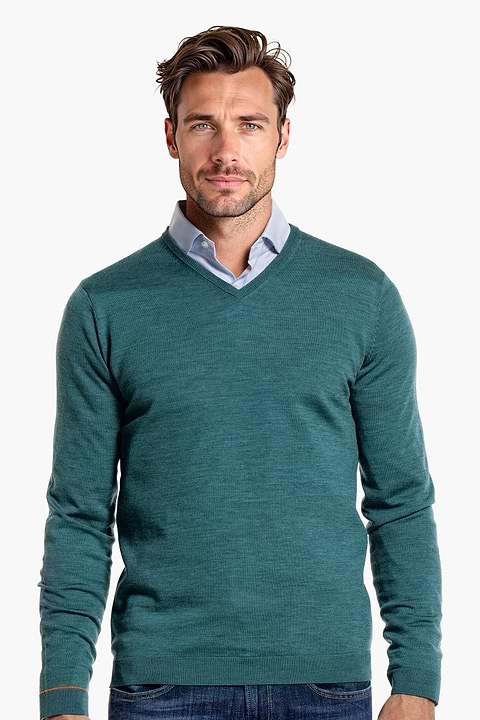 V-neck Extra Long Kingfisher Petrol - Base Image