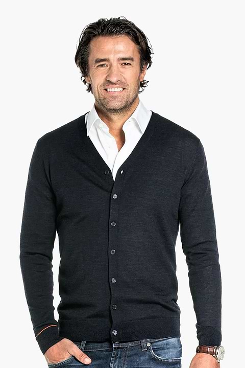 Heren Gebreid Vest Opening Knoop V-hals Winter Warm Lange Mouw Plan Trui met Zakken S tot 6XL, Denim, M