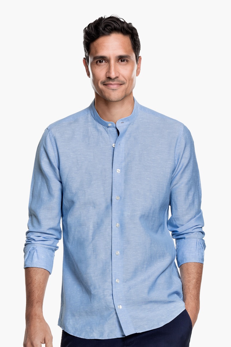 chinese dress ladies Wrinkle-Resistant Linen Short-Sleeve Cameron Shirt Blue main image 1