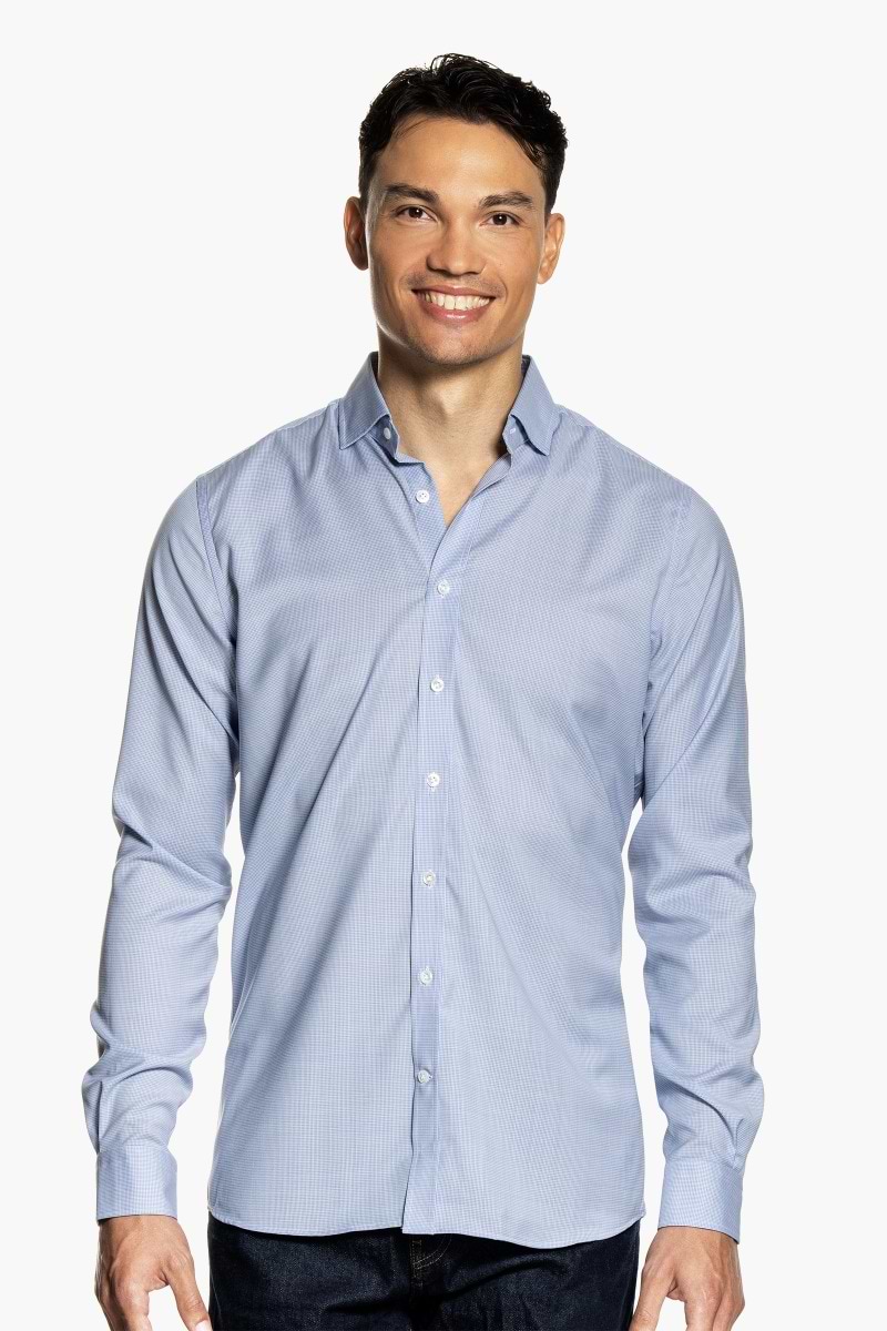 Joe Woven Shirt Extra Long Houndstooth Light Blue 