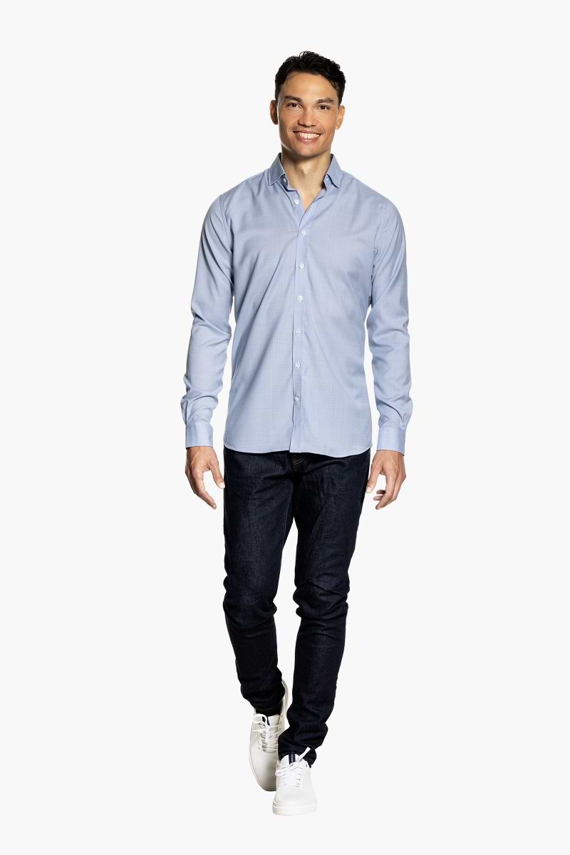 Joe Woven Shirt Extra Long Houndstooth Light Blue 