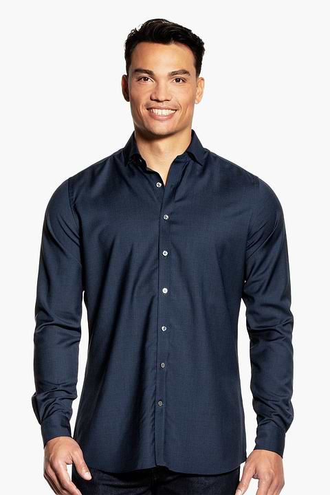 Joe Woven Shirt Extra Long Navy Blue - Base Image