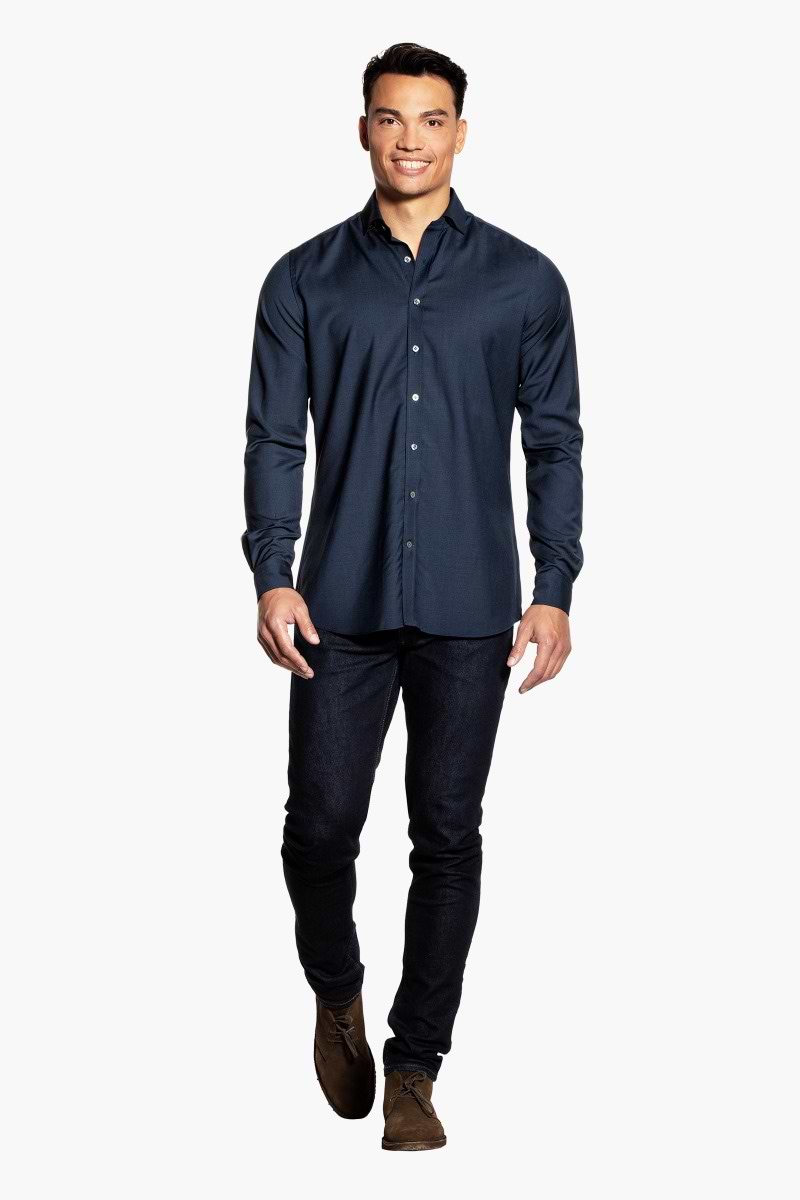 Joe Woven Shirt Extra Long Navy Blue