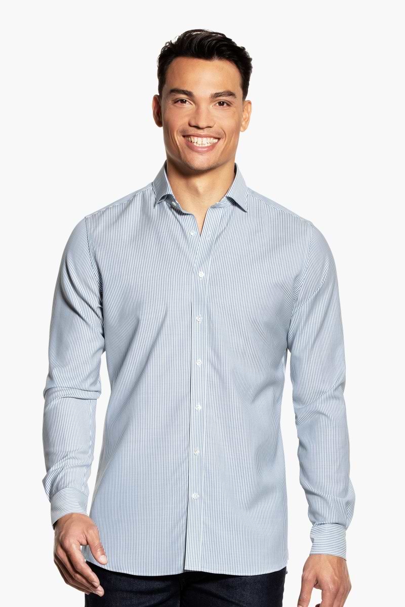 Joe Woven Shirt Extra Long Stripe Jeans Blue