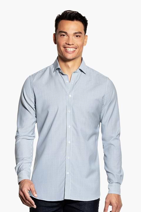 Joe Woven Shirt Extra Long Stripe Jeans Blue - Base Image