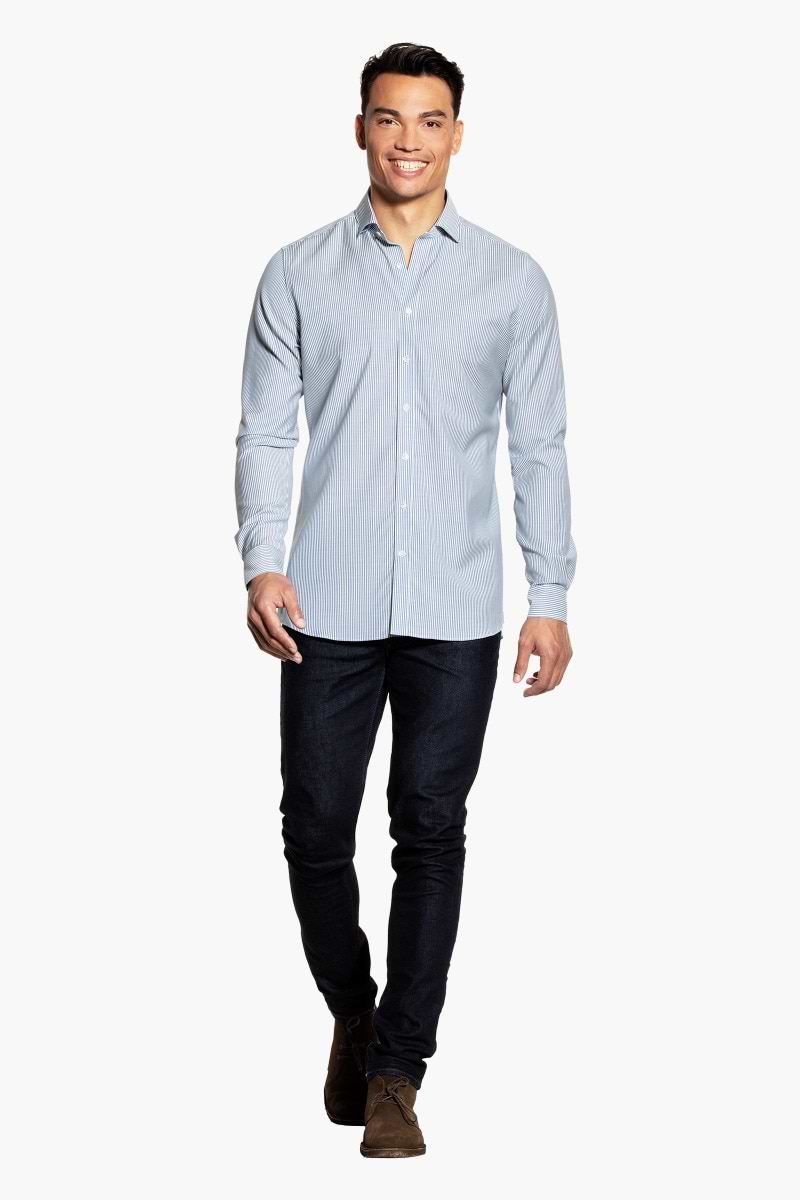 Joe Woven Shirt Extra Long Stripe Jeans Blue