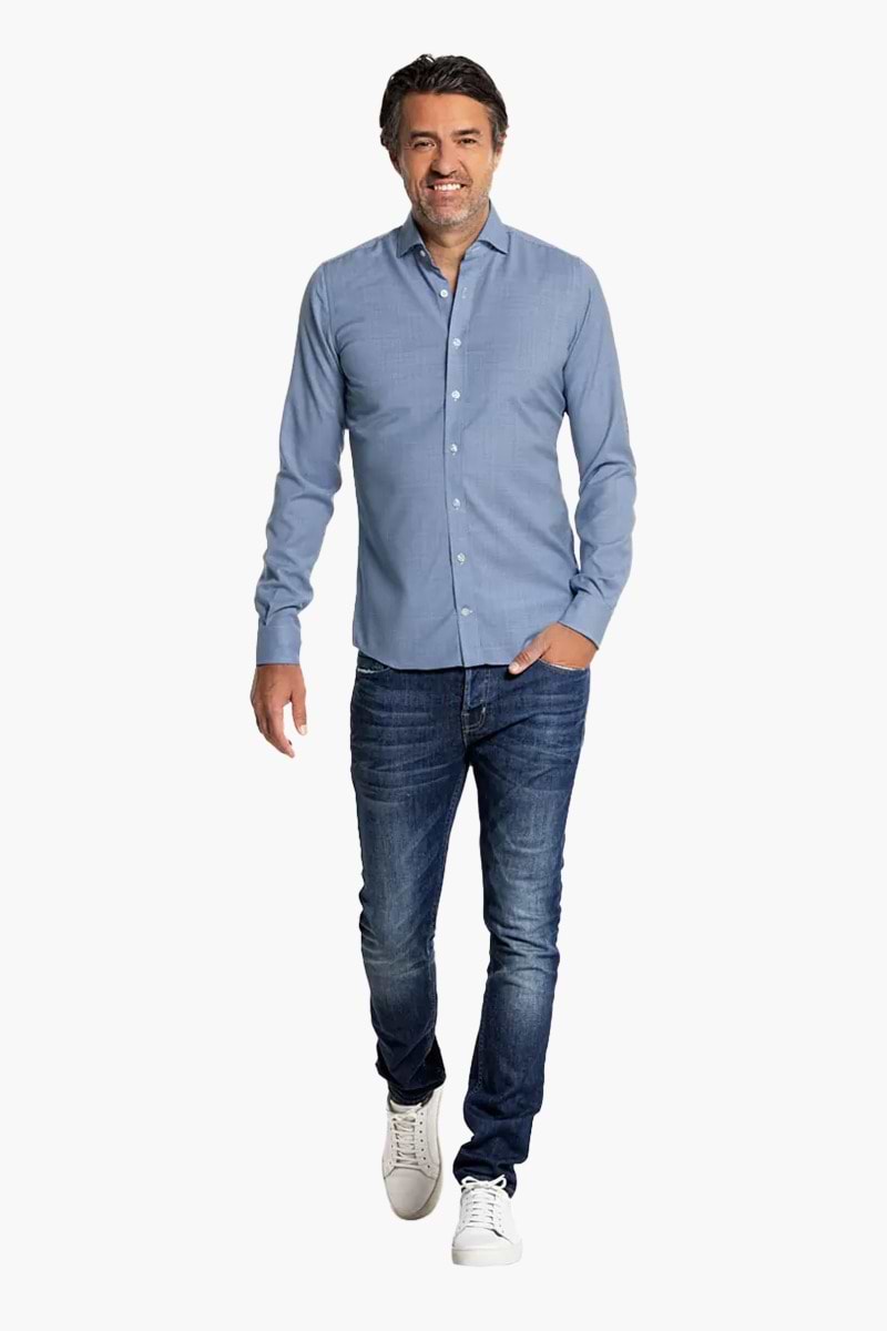 Joe Woven Shirt Houndstooth Jeans Blue