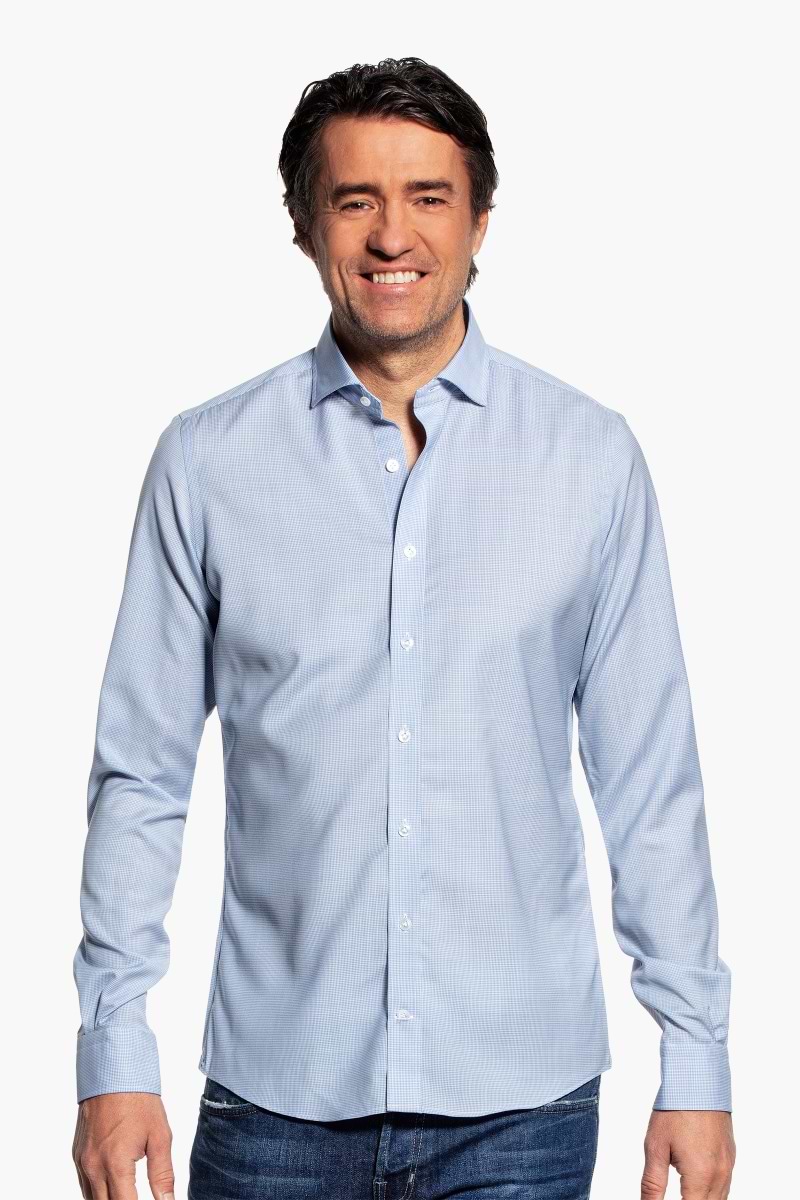 Joe Woven Shirt Houndstooth Light Blue