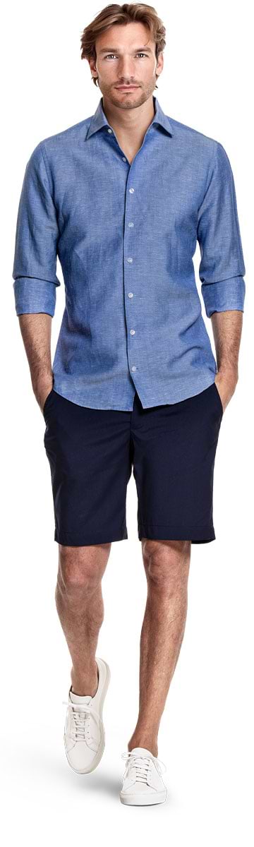 Wool Linen Shirt Jeans Blue