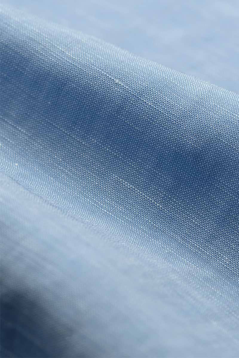 Wool Linen Shirt Mandarin Collar Sky Blue