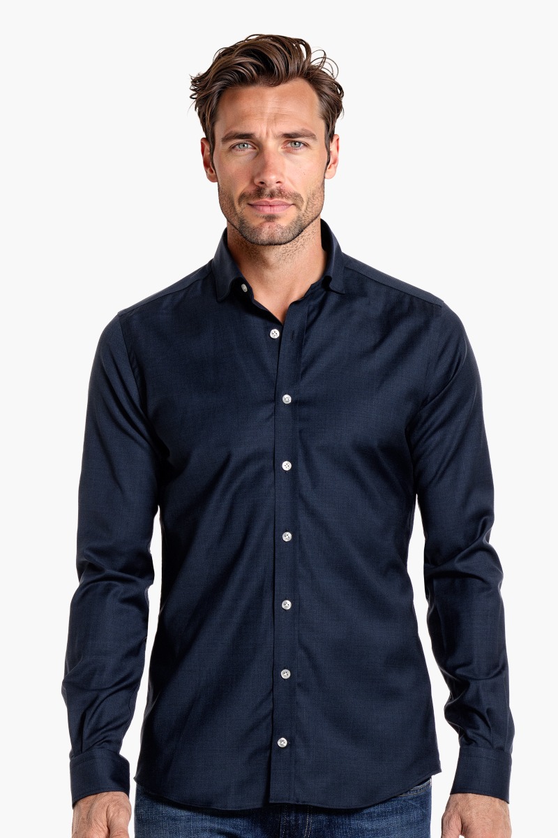 Woven Shirt Extra Long Navy Blue White Buttons