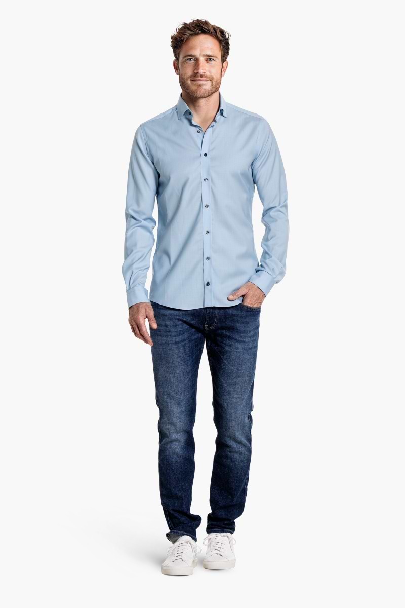 Woven Shirt Light Blue Grey Buttons