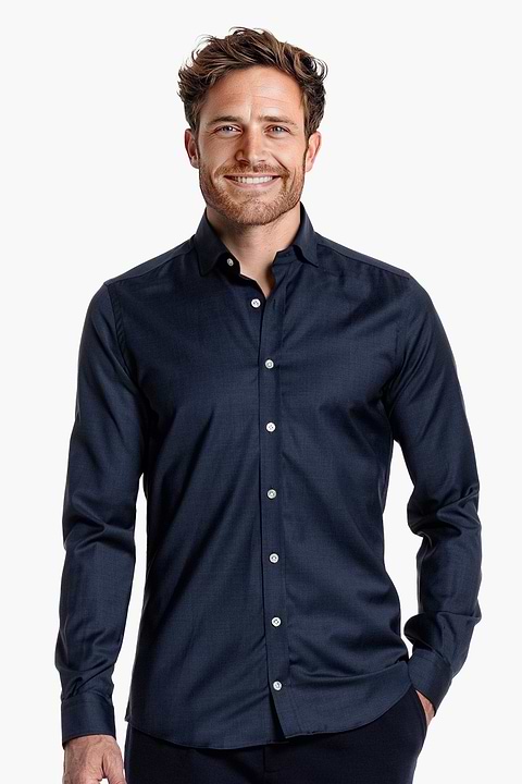 Woven Shirt Navy Blue White Buttons - Base Image