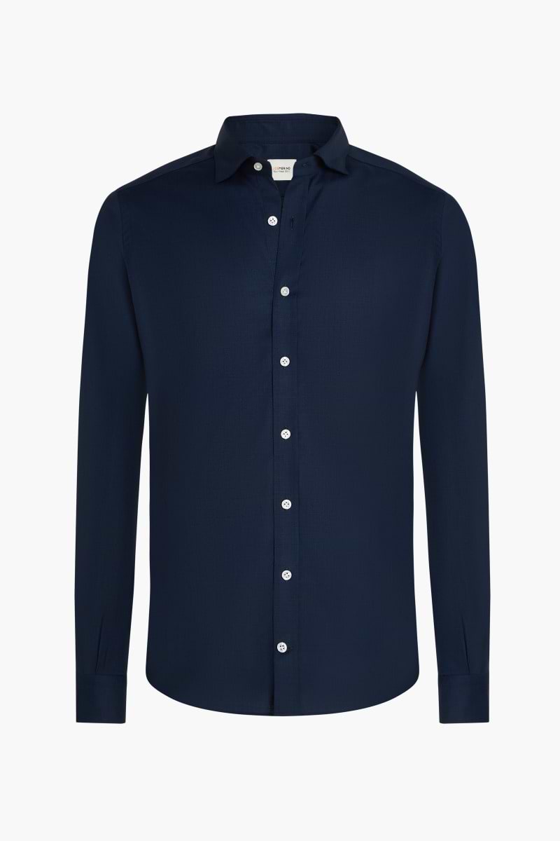 Woven Shirt Navy Blue White Buttons