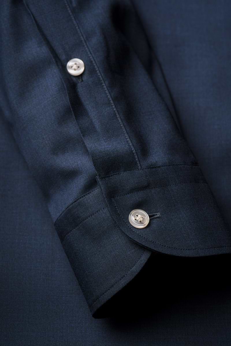 Woven Shirt Extra Long Navy Blue White Buttons