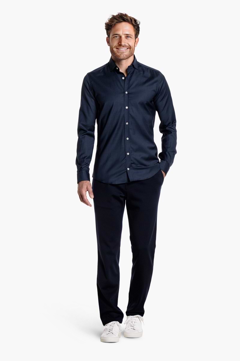 Woven Shirt Navy Blue White Buttons