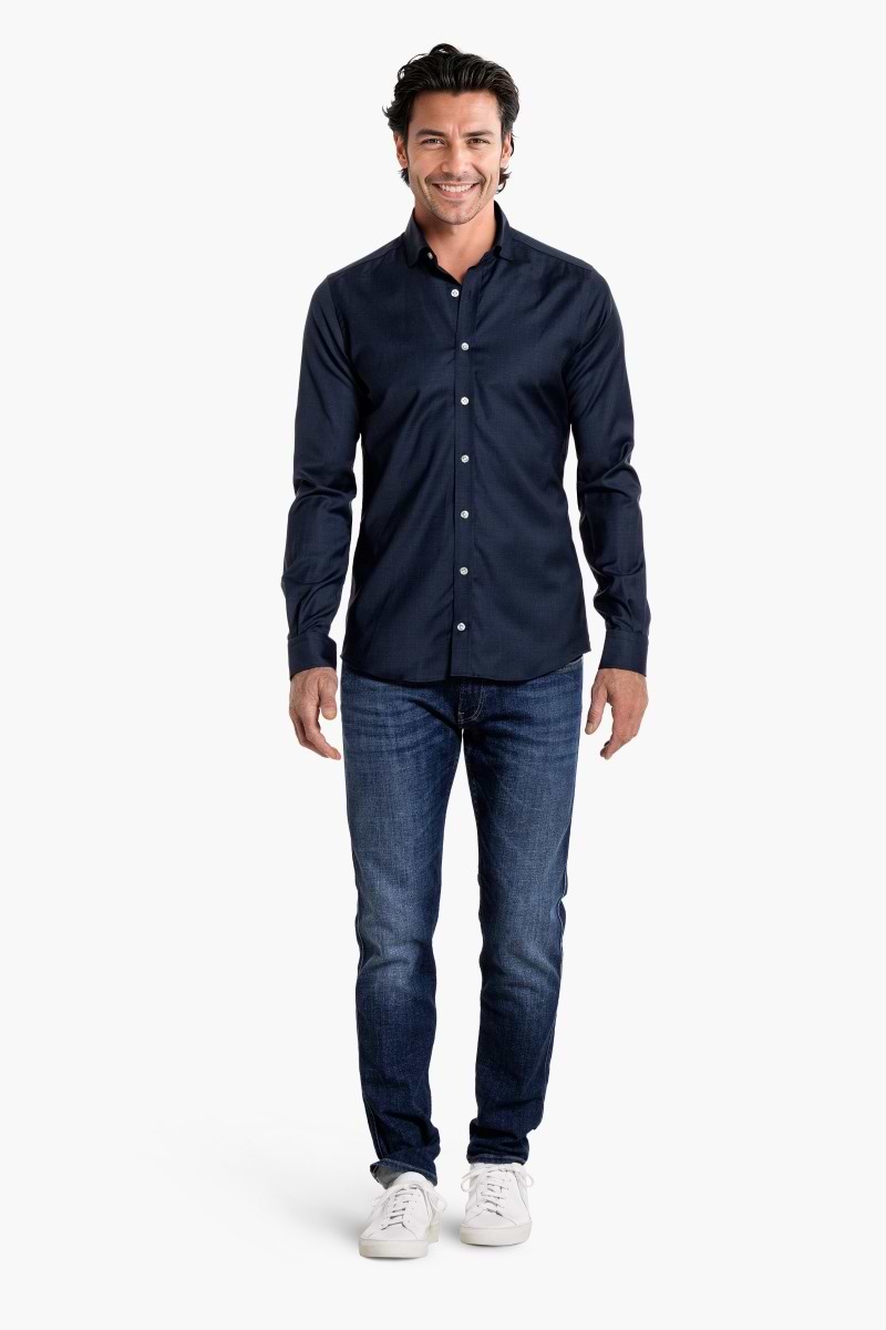Woven Shirt Navy Blue White Buttons