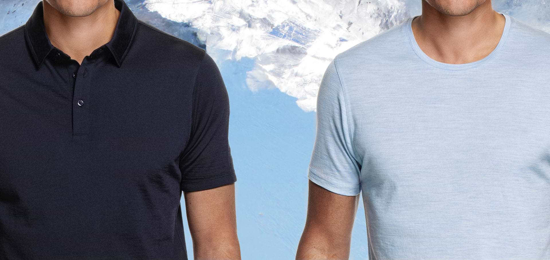 Afbeelding van twee bovenstukken. 1 met een polo aan, de andere met een t-shirt