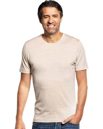 Beige t-shirt met ronde hals van merinowol