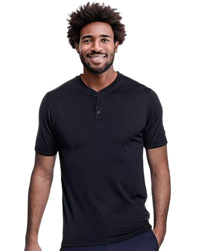 Blauw t-shirt met 3 knopen van merinowol