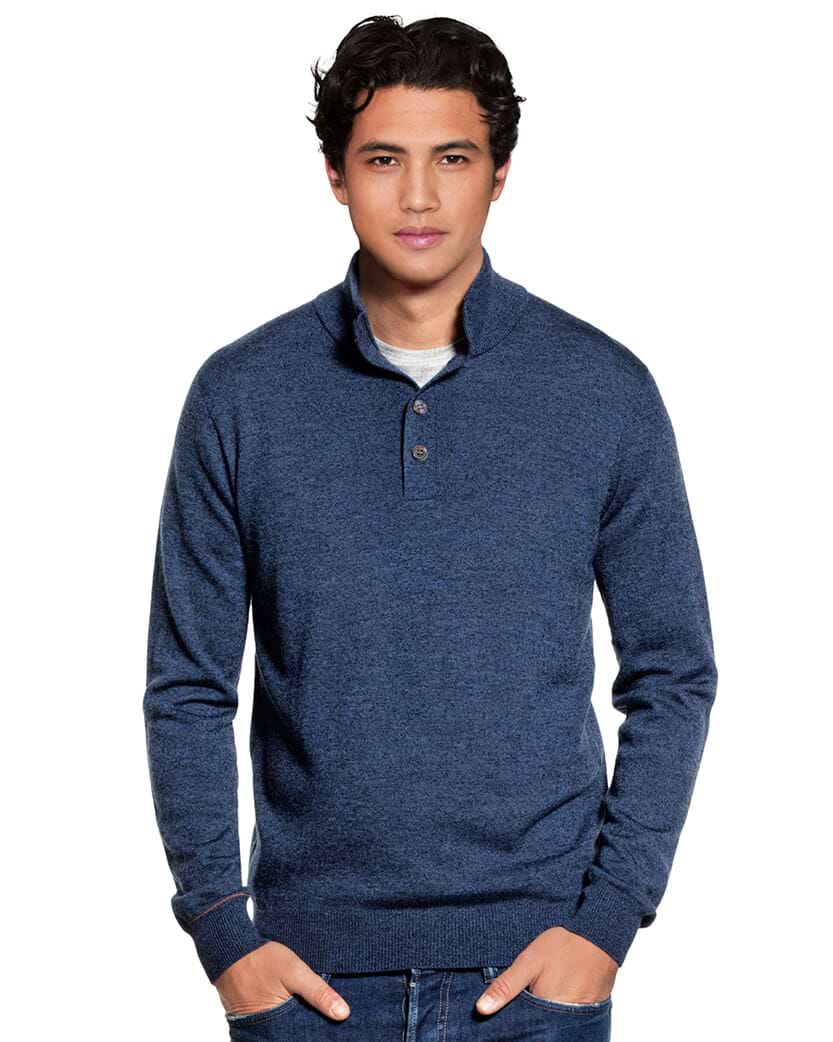 Blauer Wollpullover mit Knopfleiste