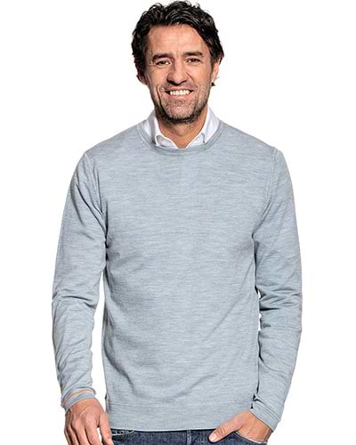 Blauer Wollpullover mit Rundhalsausschnitt