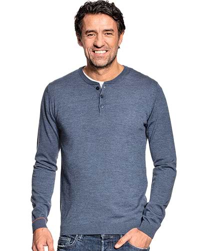 Dunkelblauer Wollpullover mit Knopfleiste