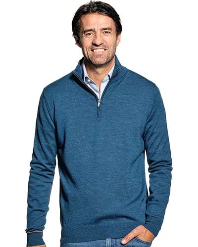 Blauer Wollpullover mit Reißverschluss