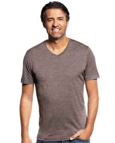 Bruin t-shirt met v-hals van merinowol