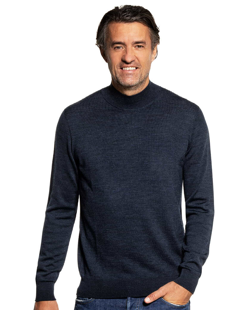 Dunkelblauer Wollpullover mit Stehkragen