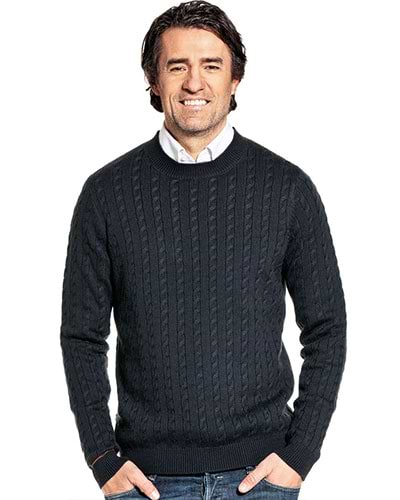Dunkelblauer Wollpullover mit Zopfmuster