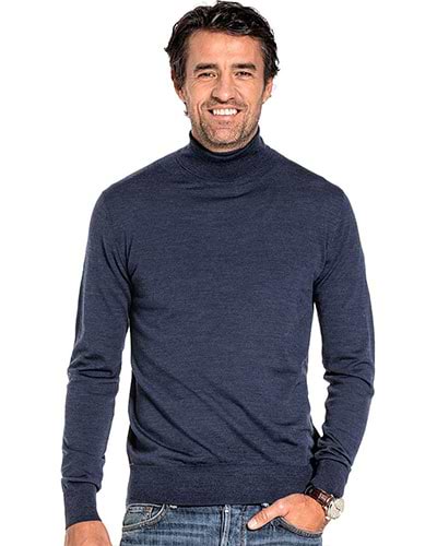 Dunkelblauer Wollpullover mit Rollkragen