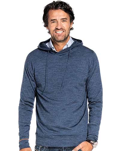Dunkelblauer Wollpullover mit Kapuze