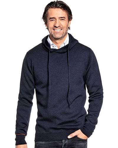 Dunkelblauer Wollpullover mit Kapuze