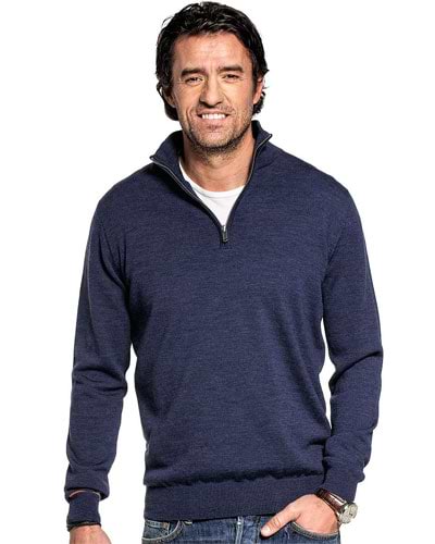 Dunkelblauer Wollpullover mit Reißverschluss