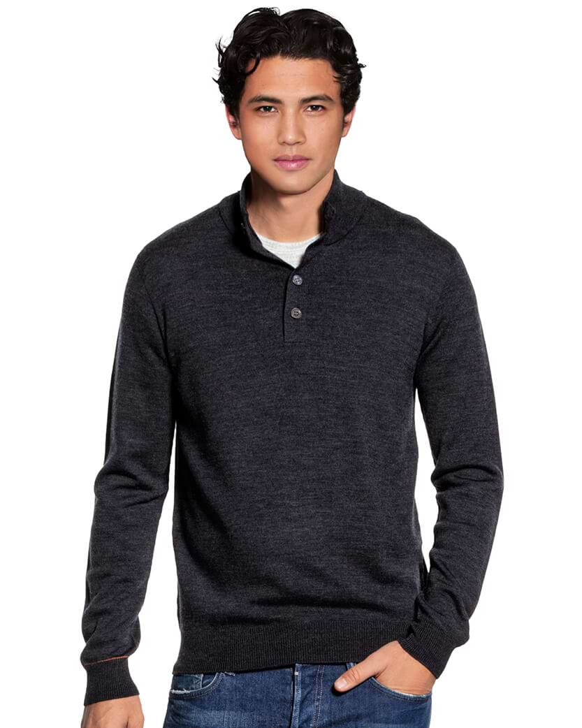 Grauer Wollpullover mit Knopfleiste