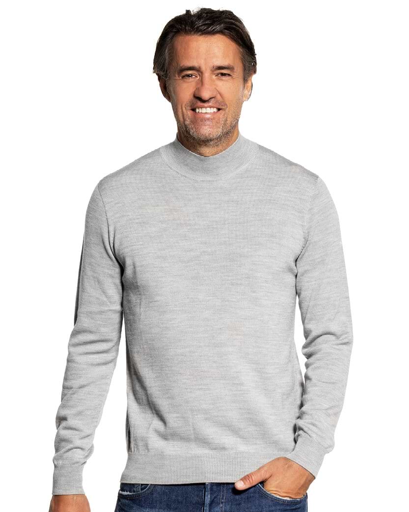 Grauer Wollpullover mit Stehkragen