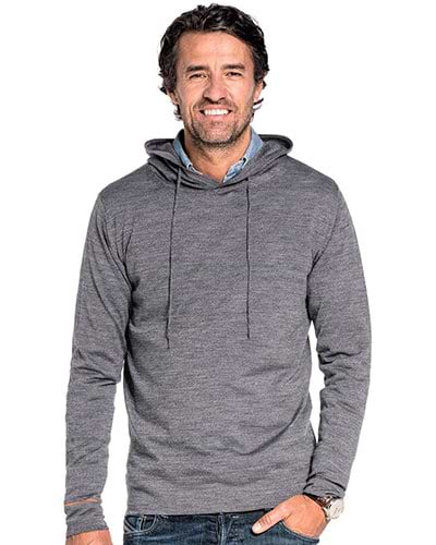 Grauer Wollpullover mit Kapuze