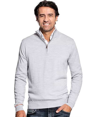 Grauer Wollpullover mit Reißverschluss