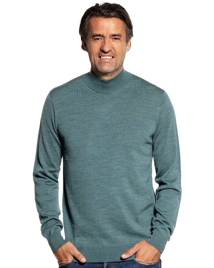 Grüner Wollpullover mit Stehkragen