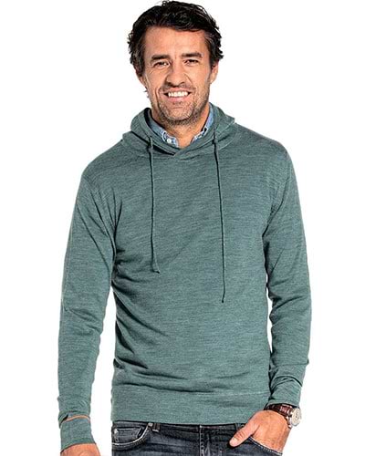 Grüner Wollpullover mit Kapuze