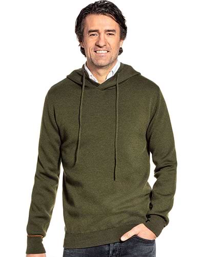 Grüner Wollpullover mit Kapuze