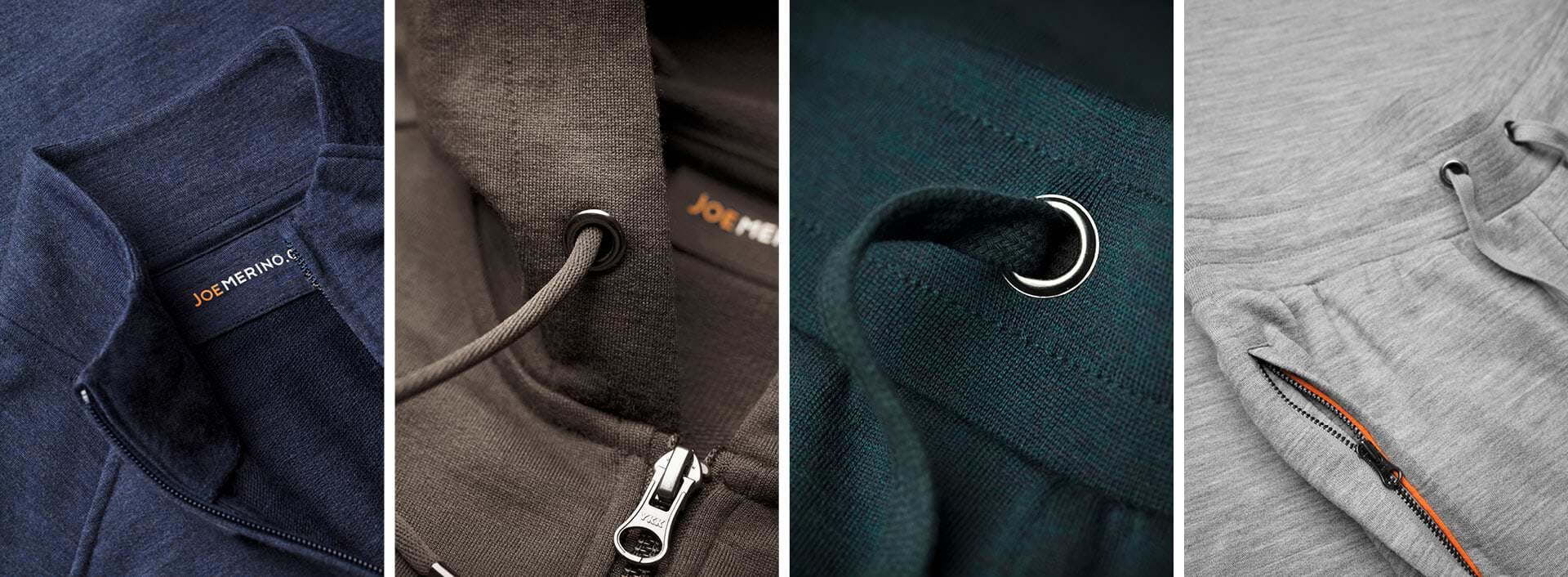 Vier detailfoto's van joe producten naast elkaar.