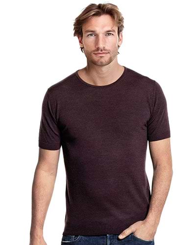 Paars t-shirt met ronde hals van merinowol