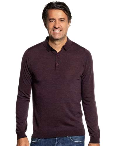 Paarse polo met lange mouwen van merinowol