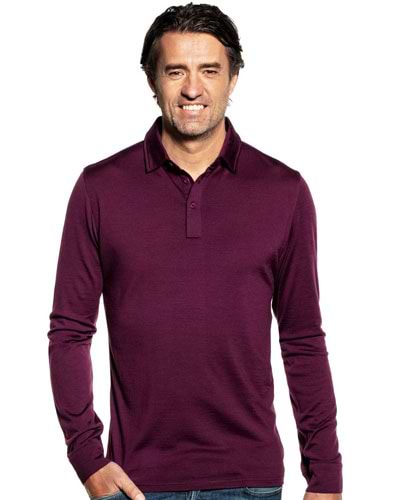 Paarse polo met lange mouwen van merinowol